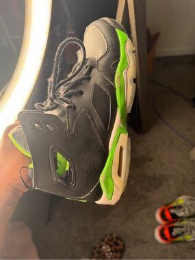 Jordan Kids Black and Neon Green High-Top Sneakers